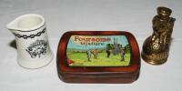 'Foursome Mixture. The Sportsman's Tobacco'. Golf tobacco tin with image of a golf foursome to hinged lid. The players are named as Mitchell, Vardon, Duncan and Braid playing at Gleneagles. The Robert Sinclair Tobacco Co. Ltd., London and Newcastle on Tyn