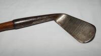 Hand forged Cleek (driving iron) c.1885. Dished face, hickory shaft, leather grip. Maker's unknown. Good original condition - golf