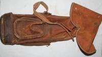 Leather golf bag with zip hood and side pockets c.1920s. Vacca Sports Goods. Surface wear and some staining, otherwise appears intact. A well-used golf bag! - golf