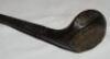 Early 'Scared Head Brassie' (fairway driver) golf club c.1895. Maker unknown. Wooden head with brass plate and metal insert to rear, hickory shaft and suede leather grip. Good original condition - golf - 2