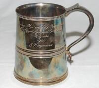 John 'Jack' Hargreaves. Silver 'Regent' plate tankard by the Goldsmiths &amp; Silversmiths Company, Regent Street, London. Engraved 'Dunlop Masters Golf Tournament, The Royal Liverpool Golf Club, Hoylake 1950. J. Hargreaves'. G - golf<br><br>The Dunlop [B