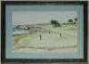 '17th Cypress Point'. Ned Field. c.1980. Original watercolour of golfers on the green at the seventeenth hole at Cypress Point golf course, California. Signed by the artist. 13.5&quot;x9.5&quot;. Mounted, framed and glazed, overall 17.5&quot;x13.5&quot;. 