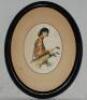 Golf portraits c.1920. A very attractive pair of original portraits painted on silk, each of a lady, three quarter length. One lady is depicted with a golf bag hanging from her shoulder. Artist unknown. Both set in oval mounts, framed in black oval frames