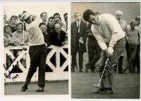 Ryder Cup, Royal Birkdale 1969. Two original signed mono press photographs of members of the British team in action, one of Peter Butler driving, the other of Tony Jacklin putting. Both signed by the featured player. 5.5&quot;x8&quot;. Sold with two colou