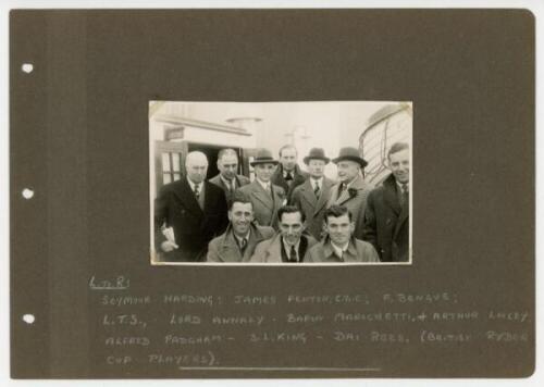 Ryder Cup 1937. Original mono real photograph candid style postcard of four members of the 1937 British Ryder Cup team, apparently on board a ship with six other gentlemen. Players are Arthur Lacey, Alf Padgham, Sam King and Dai Rees. The postcard loose m