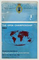 The Open Championship 1963. Royal Lytham and St. Annes Golf Club. Official programme for the tournament held 10th- 12th July 1963. Some wear, rusting to staples, insect damage to rear wrapper and pages, otherwise in fair/ good condition - golf