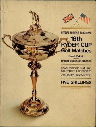 Ryder Cup 1965. Royal Birkdale. Official programme for the tournament held 7th- 9th October 1965. Originally from the collection of Peter Alliss with letter of authentication signed by Allis. Some wear and soiling to wrappers, otherwise in generally good 