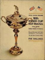 Ryder Cup 1965. Royal Birkdale. Official programme for the tournament held 7th- 9th October 1965. Originally from the collection of Peter Alliss with letter of authentication signed by Allis. Some wear and soiling to wrappers, otherwise in generally good 