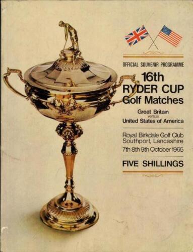 Ryder Cup 1965. Royal Birkdale. Official programme for the tournament held 7th- 9th October 1965 with daily draw sheets for Friday 8th and Saturday 9th. Originally from the collection of Dave Thomas with letter of authentication signed by Thomas. The draw