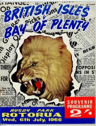 British Lions tour to Australia &amp; New Zealand 1966. Official programme for the tour match played on the New Zealand leg v Rotorua, Bay of Plenty 6th July 1966 (match drawn 6-6). Wear to spine, otherwise in good condition - rugby