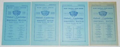 Oxford v Cambridge University Rugby matches 1926-1936. Four official programmes for Varsity matches played at Twickenham in 1926, 1929, 1933 and 1936. Slight age toning to the 1936 programme, otherwise in very good condition - rugby