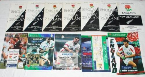England v New Zealand 1954-2006. Twelve official match programmes for international matches played at Twickenham (except where stated). Matches played are 1954, 1964, 1967, 1973, 1978, 1979, 1983, 1993, 1997 (Old Trafford), 1997 (Twickenham), 2002 and 200