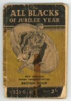 'The All Blacks of Jubilee Year. New Zealand Rugby Representatives British Tour 1935-6'. Post-tour book covering the New Zealand tour to Britain, Ireland and Canada. Published by L.T. Watkins Ltd., Wellington, New Zealand 1936. Original decorative paper w