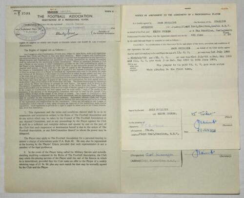 Charlton Athletic. Original official four page agreement/ contract between Keith Tucker and Jack Phillips, Secretary of Charlton Athletic to play for Charlton for the 1958/59 season. Signed by Tucker and Phillips in ink and dated 4th June 1958 and witness