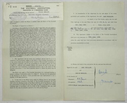 Charlton Athletic. Original official four page agreement/ contract between Dennis Edwards and Jack Phillips, Secretary of Charlton Athletic to play for Charlton for the 1959/60 season. Signed by Edwards and Phillips in ink and dated 12th May 1959 and witn
