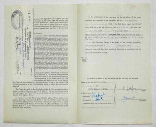 Charlton Athletic. Original official four page agreement/contract between Peter Ronald Godfrey and Jack Phillips, Secretary of Charlton Athletic to play for Charlton for the 1957/58 season. Signed by Godfrey and Phillips in ink and dated 3rd May 1957 and 