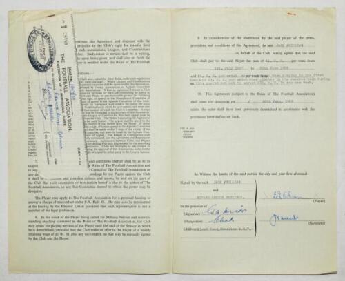 Charlton Athletic. Original official four page agreement/contract between Edward George Robinson and Jack Phillips, Secretary of Charlton Athletic to play for Charlton for the 1957/58 season. Signed by Robinson and Phillips in ink and dated 6th May 1957 a