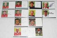 Manchester United. Selection of twenty official United colour 'half' club cards. Each signed by the player featured. Signatures are May, Irwin, McClair, Kanchelskis, P. Neville, Scholes, Pallister, Parker, van der Gouw, Cruyff, Pilkington, Kidd, Webb, Rob