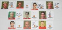 Manchester United. Selection of ten official United colour 'half' club cards. Each signed by the player featured. Signatures are Carroll, Butt, Eagles, Chadwick, Silvestre, Rossi, Keane, van Nistelrooy, Brown and O'Shea. G/VG - football