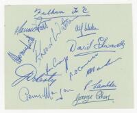 Fulham and Norwich City. League Division 3 South 1954/55. Album page nicely signed in ink to one side by twelve Fulham players, and to the other by ten Norwich City players. Fulham players include Smith, Wilson, Newcombe, Watson etc. Norwich players inclu