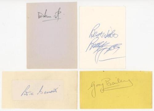 Goalkeepers signatures. Seven signatures of goalkeepers on small pages, two on label laid down. Signatures are Peter Bonetti, Harry Dowd, Bruce Grobbelaar, Gary Bailey, Alex Stepney, Peter Shilton and Pat Jennings (signed back to back). VG - football