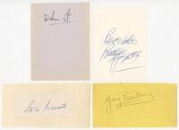 Goalkeepers signatures. Seven signatures of goalkeepers on small pages, two on label laid down. Signatures are Peter Bonetti, Harry Dowd, Bruce Grobbelaar, Gary Bailey, Alex Stepney, Peter Shilton and Pat Jennings (signed back to back). VG - football