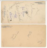 Wolverhampton Wanderers F.C. c.1949. Double album page signed in ink by fourteen Wolves players, including eight members of the 1949 F.A. Cup winning team. Signatures include Jimmy Mullen, Bert Williams, Bill Crook, Jimmy Dunn, Billy Wright, Roy Pritchard