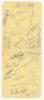 Notts County F.C. 1949/50. Two joined album pages nicely signed in ink by thirty members of the Notts County team and coaching staff. Signatures include Rigby, Robinson (signed twice), Purvis, Southwell, Pimbley, Broome, Simpson, Lawton, Baxter, Deans, Ev