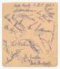 Notts County F.C. 1952/53. Large album page signed in ink by sixteen members of the Notts County team. Signatures are Adamson, I. McPherson, Johnston, Baxter, Deans, Bradley, Leuty, K. McPherson, Evans, Edwards, Crookes, Robinson, Smith, Broome, Jackson a