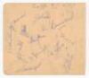 Notts County F.C. 1952/53. Large album page signed in ink by sixteen members of the Notts County team. Signatures are Adamson, I. McPherson, Johnston, Baxter, Deans, Bradley, Leuty, K. McPherson, Evans, Edwards, Crookes, Robinson, Smith, Broome, Jackson a - 2
