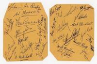 Nottingham Forest F.C. 1949/50. Two album pages signed in ink by thirty players and coaching staff. Signatures include Johnson, Lindley, Ardron, Burkitt, Knight, Collinridge, Ashman, Anderson, Gager, Leverton, Clarke, Rawson, McCall, Morley, R. Capel, T. 