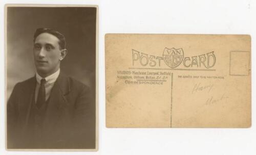 Henry Martin. Sunderland, Nottingham Forest &amp; England. Sepia real photograph postcard of Martin, head and shoulders in formal attire. Van Ralty Studios, Manchester. Postally unused. Rare. VG - football<br><br>Martin was a member of the Sunderland team
