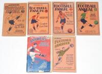 'Answers' Football annuals 1930s. Six titles in original decorative paper wrappers. 'Answers Football Annual' 1931/32-1934/35, 'The Answers Book of Football' 1933/34, and 'Answers Football Handbook' 1936/37. Wrappers detached and worn for the 'Book of Foo