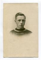 Robert McCracken. Crystal Palace 1920-1926. Sepia real photograph postcard of McCracken wearing Palace shirt in cameo with name printed beneath. Signed and dated (12/11/21) below the image by McCracken, but sadly now fading, though legible. Postcard by T.