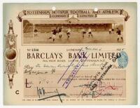 Tottenham Hotspur season 1925/26. Original ornate pictorial 'Tottenham Hotspur Football and Athletic Company Limited' cheque no. 1596 for Barclays Bank Limited, Tottenham, made out to 'The Tottenham District Light Heat &amp; Power Co.', dated 4th November