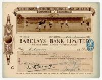 Tottenham Hotspur season 1925/26. Original ornate pictorial 'Tottenham Hotspur Football and Athletic Company Limited' cheque no. 3214 for Barclays Bank Limited, Tottenham, made out to 'C. Coventry', dated 5th December 1929 for &pound;81-17-0. The cheque w