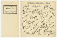 'Tottenham Hotspur Football Club Players' Autographs'. Blue file comprising a good selection of seven official club leaflets, each depicting printed players' signatures and/ or team photograph for seasons 1950/51, 1951/52, 1960/61 (League and F.A. Cup 'Do