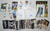 Tottenham Hotspur selection. Small box comprising signatures, photographs, club merchandise etc. Contents include approx. seventy copy photographs of early Spurs player portraits and teams etc. Over thirty signed cards, cuttings, trade cards, photographs