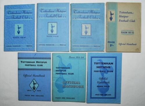 'Tottenham Hotspur Football Club Handbook 1948-1949 to 1954-1955'. Official club handbooks. Original wrappers. Minor wear and age toning to the 1950-51 and 1951-52 Handbooks otherwise in good/very good condition. Qty 7 - football