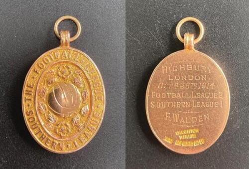 Frederick 'Fanny' Ingram Walden. Northampton Town, Tottenham Hotspur &amp; England 1909 to 1927. Football League v Southern League, Highbury 1914. Original Football League Representative 15 carat gold medal awarded to Walden for his appearance in the Foot