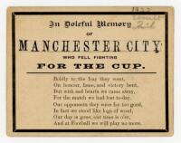 Tottenham Hotspur v Manchester City. Season 1921/1922. 'In Doleful Memory of Manchester City, who fell fighting for the Cup'. 'In Memoriam' style postcard issued following Tottenham Hotspur winning the 3rd round tie, 18th February 1922. 'Boldly to the fra