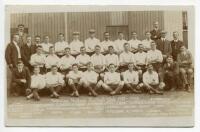 Tottenham Hotspur F.C. 1907/08. Rare early sepia real photograph postcard of the team and officials, standing and seated in rows, with title and players names printed to lower border. Jones Bros, Tottenham. Postally unused. Good/very good condition - foot