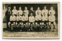 Tottenham Hotspur F.C. 1924/25. Mono real photograph postcard of the team and trainer, standing and seated in rows, with title and players names printed to lower border. W.J. Crawford 1924/25. Postally unused. Odd minor faults otherwise in good/very good 