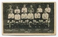 Tottenham Hotspur F.C. 1926/27. Mono real photograph postcard of the team and trainer, standing and seated in rows, with title and players names printed to lower border. W.J. Crawford of Edmonton. Postally unused. Good/very good condition - football<br><b