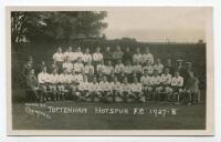 Tottenham Hotspur F.C. 1927/28. Mono real photograph postcard of the playing staff, officials and directors, standing and seated in rows, with title to lower border. W.J. Crawford of Edmonton. Postally unused. Very good condition. Rare - football<br><br>S