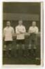 James Dimmock. Tottenham Hotspur 1919-1930 James Cantrell. Tottenham Hotspur 1912-1922 and Herbert Bliss. Tottenham Hotspur 1912-1922. Sepia real photograph postcard of the three players, full length, in Spurs attire. W.J. Crawford 1921 of Edmonton. Good/