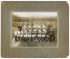 Football club photographs c1920s/1930s. Two early original mono photographs of football teams depicted seated and standing in rows wearing football attire. Teams unknown. One photograph by Geo. Toulmin &amp; Sons, Preston measures 8&quot;x6&quot;, laid to