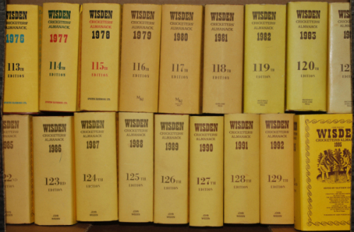Wisden Cricketers' Almanack 1976 to 1995. Original hardbacks with dustwrapper. Minor faults to odd dustwrapper otherwise in good/very good condition. Qty 20 - cricket