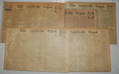 'Bodyline'. England v Australia. Second Test, Melbourne 30th December 1932- 3rd January 1933. A selection of original and complete issues of the 'The Argus' (Melbourne) dated 30th, 31st December 1932, 2nd, 3rd &amp; 4th January 1933 with coverage of the s