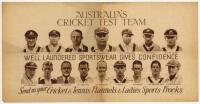 Australian tour of England 1934. Original advertising laundry sheet featuring head and shoulders images of the sixteen members of the Australian touring party. Title 'Australia's Cricket Test Team. Well laundered sportswear gives confidence. Send us your
